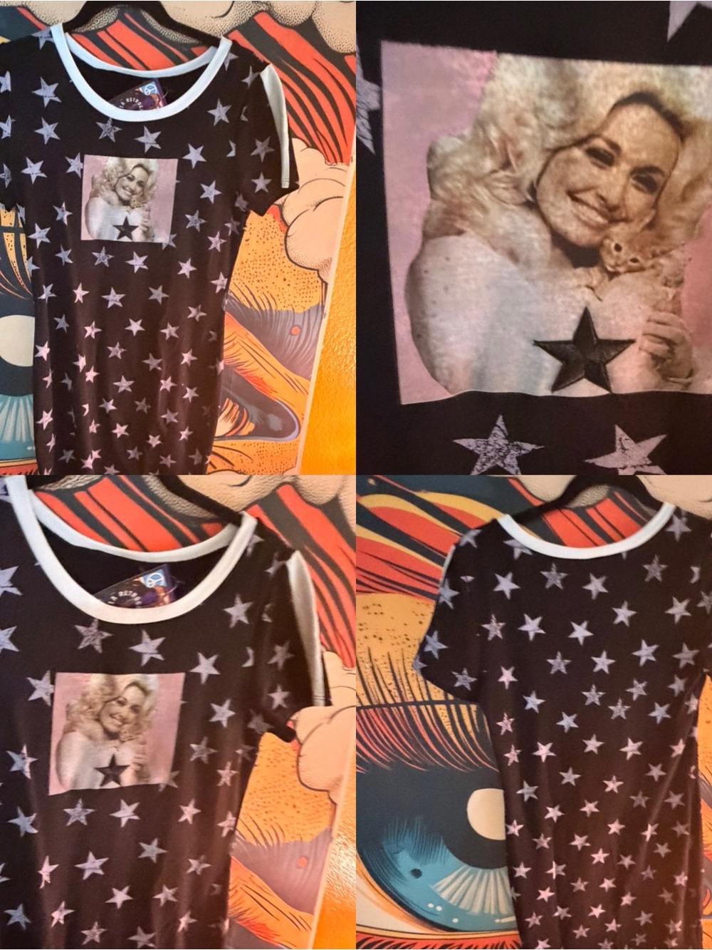 NWT Custom DOLLY PARTON CAT STAR one of a kind Star-Print tunic dress top L